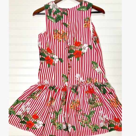CHETTA B Red Striped Summer Floral Dress Tropical - Picture 4 of 6